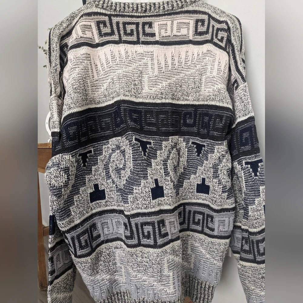Vtg 80s Men's Sweater Geometric Pattern Chunky Knit Crewneck USA Size L - Picture 9 of 10